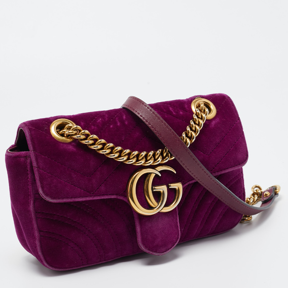 GUCCI Magenta Matelasse Velver Mini GG Marmont Shoulder Bag - Picture 3 of 8